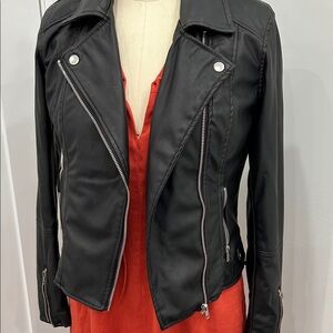 Ambiance Black Faux Leather Moto Jacket with Silver Hardware